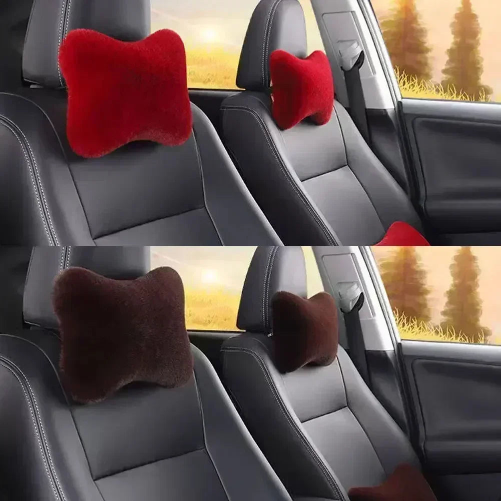 Cojín de Cuello y Lumbar de Felpa para Coche | Almohada Universal de Asiento con Soporte y Calidez Invernal