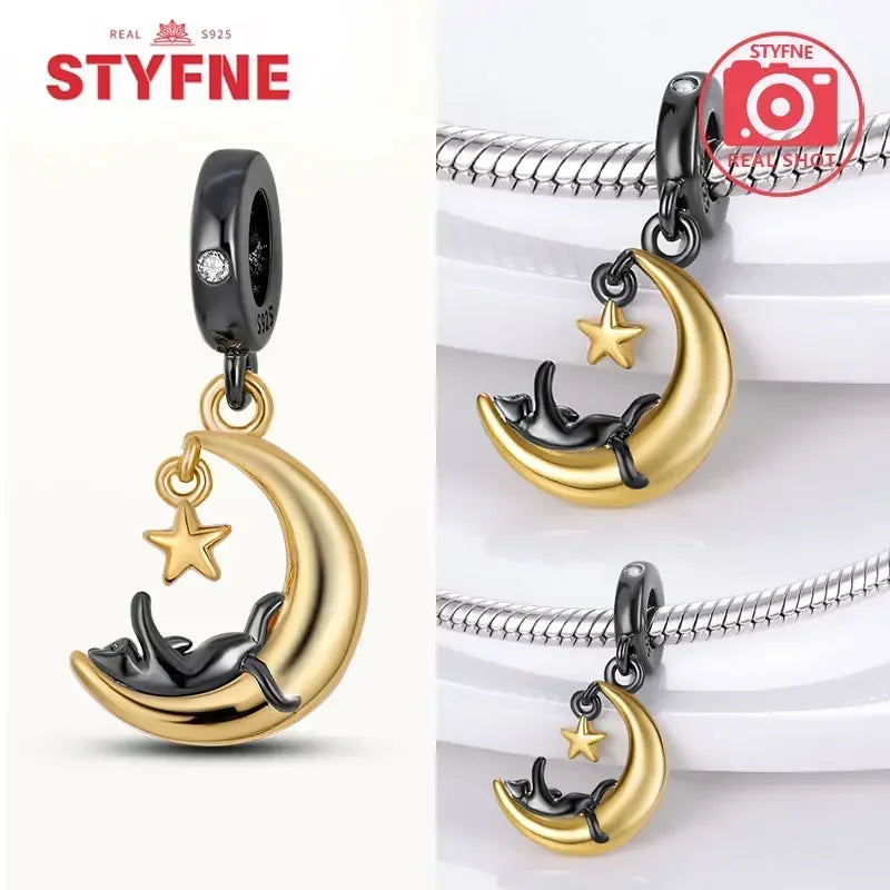 Charm Gato Negro de Plata 925 | Dije para Pulseras Pandora Mujer Joyería Fina