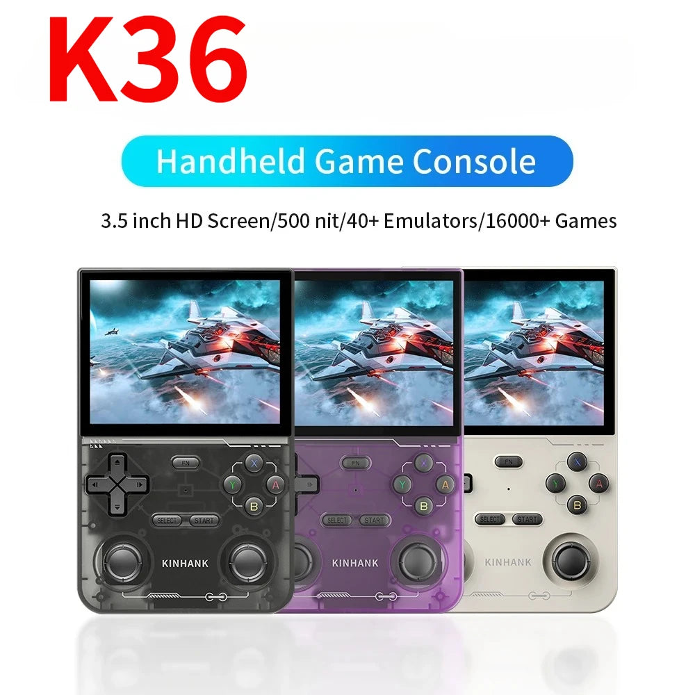 NEW Open Source K36 Retro Handheld Video Game Console 16000 Games Emulator for PS1/PSP/DC/N64/SS 500nit 3.5 Inch IPS Screen