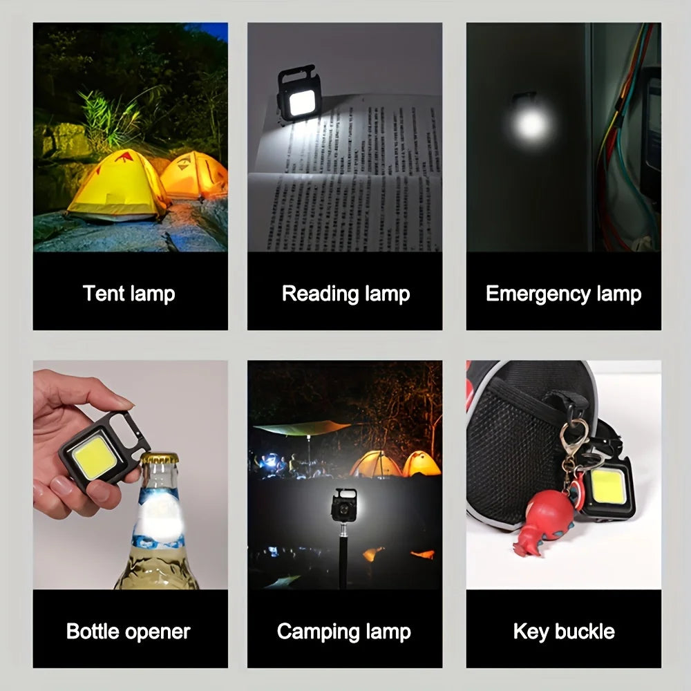 Mini Linterna LED COB Recargable USB – Llavero Portátil con Imán, 4 Modos de Luz para Camping, Pesca y Emergencias
