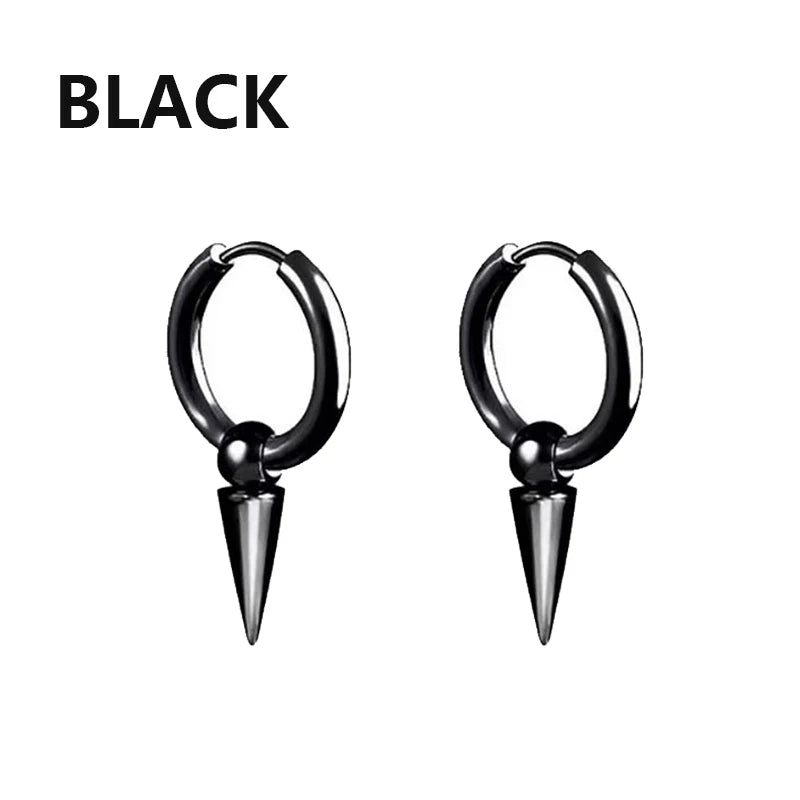 Aretes Punk de Acero Inoxidable Negro – 1 Par de Pendientes Unisex Estilo Hip Hop Vintage