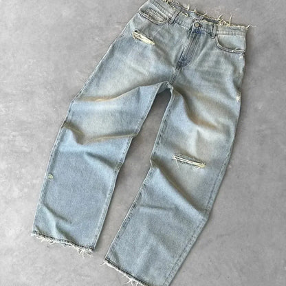 Jeans Rectos Hombre Desgastados con Rasgados | Pantalón Denim Casual Urbano 2025