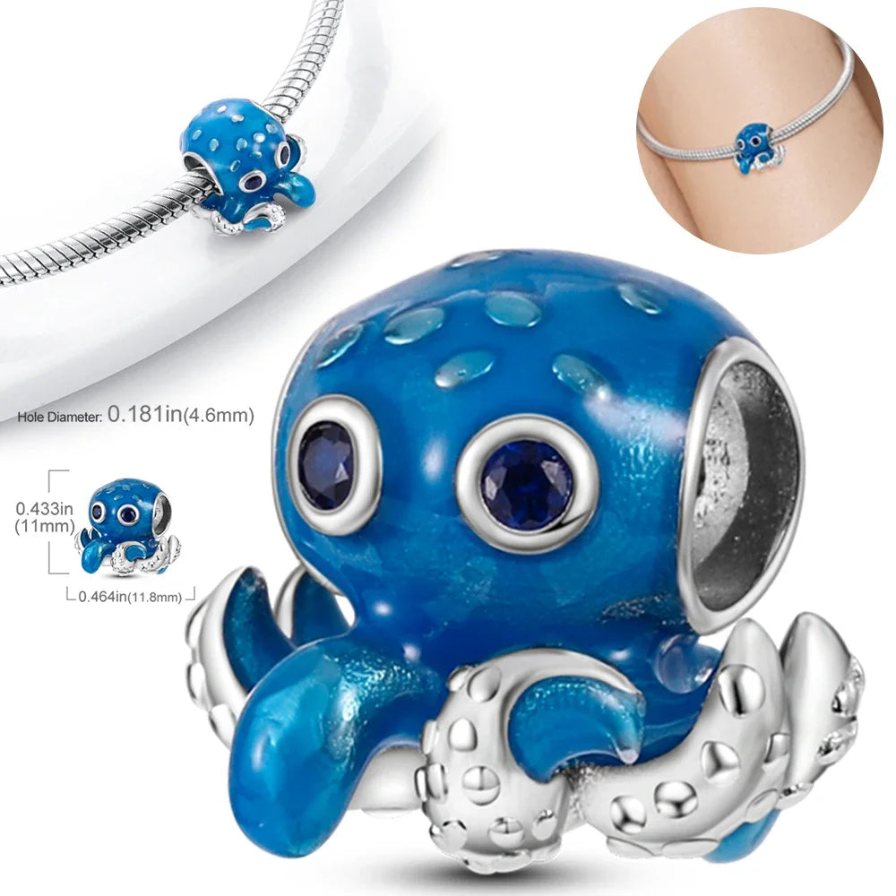 Charm Tortuga Marina con Circón Azul 925 Plata | Compatible Pandora Pulsera Mujer DIY