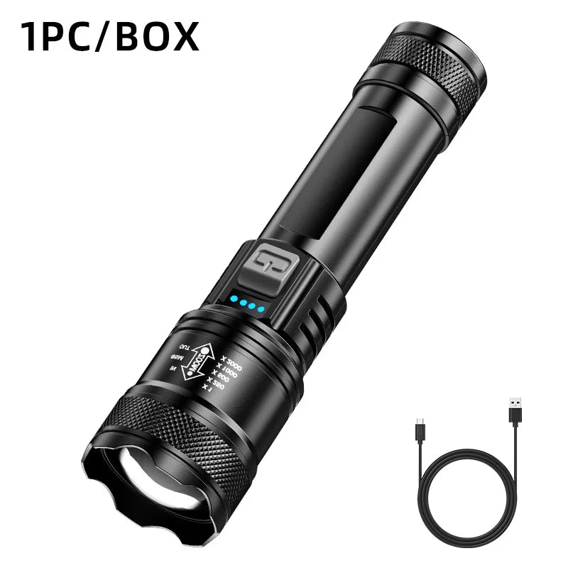 Linterna LED Táctica 2000LM Alta Potencia | USB Recargable, Zoom Ajustable, Emergencias y Camping