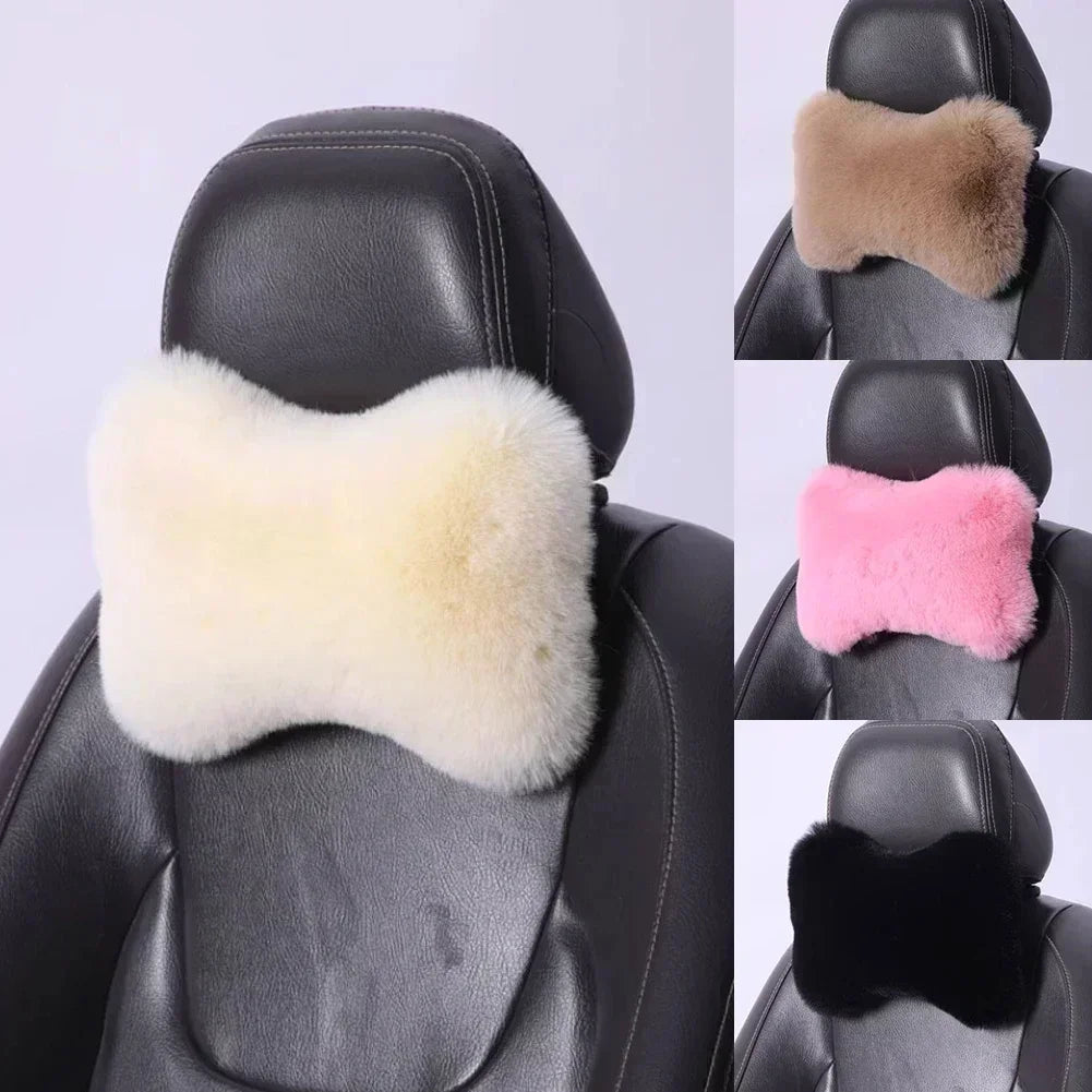 Cojín de Cuello y Lumbar de Felpa para Coche | Almohada Universal de Asiento con Soporte y Calidez Invernal