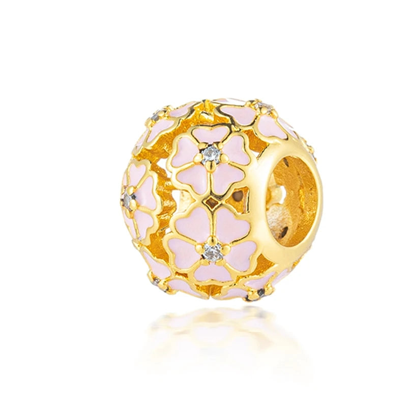 Charm Plata 925 Flores Rosadas | Cerezo y Margarita Brillante Compatible Pandora