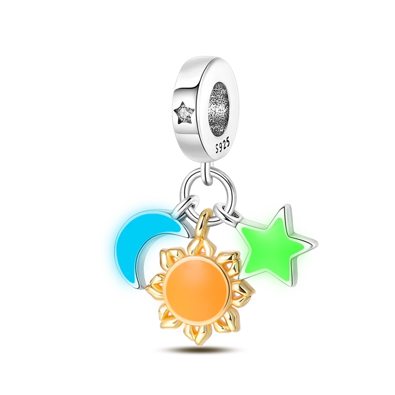 Charm cielo estrellado luna y estrella en plata 925 – Abalorio elegante para pulseras tipo Pandora, joyería DIY cósmica