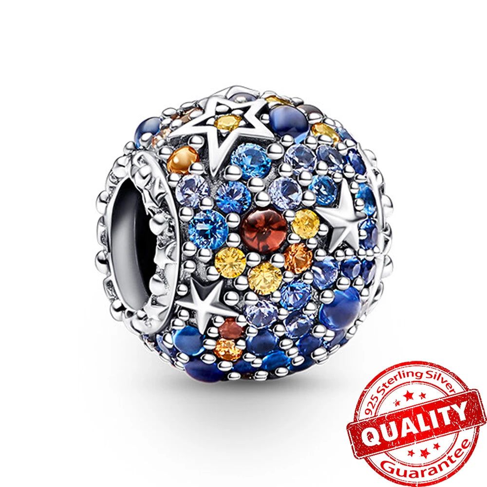 Charm Plata 925 Colgante Colorido Sol Luna Estrellas | Dije Compatible Pandora Pulsera y Collar Mujer