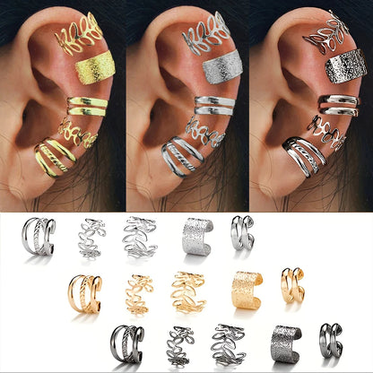 Set de 5 Ear Cuffs Minimalistas – Clips de Oreja en Aleación para Mujer, Sin Agujeros, Estilo Moderno