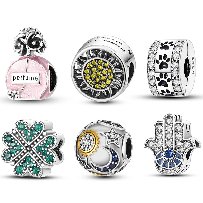 Charm S925 Silvering Perfume Bottle Stars Moon Sun Four Leaf Clover Charm Beads Fit Original Bracelet Woman DIY Jewelry Making