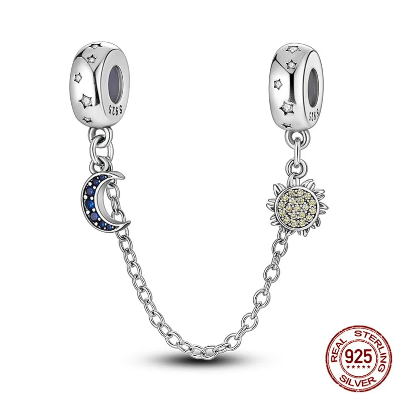 Charm luna y estrellas luminoso plata 925 – Abalorio brillante para pulsera tipo Pandora mujer