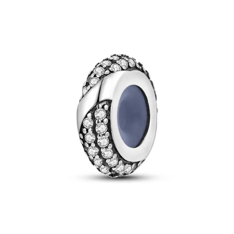 Charm separador redondo plata 925 con circonitas de colores – Compatible Pandora, joyería DIY elegante