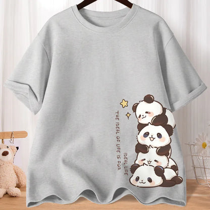 Camiseta Oversize Mujer Verano | Estampado Panda Tierno Casual Suave
