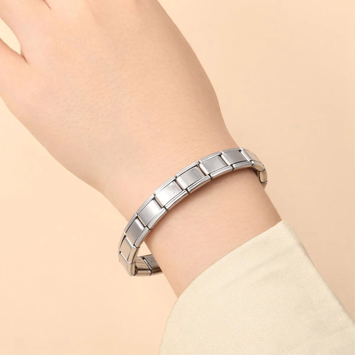 Pulsera Italiana Acero Inoxidable 18 Módulos - Diseño Unisex Cuadrado Hip Hop Ajustable