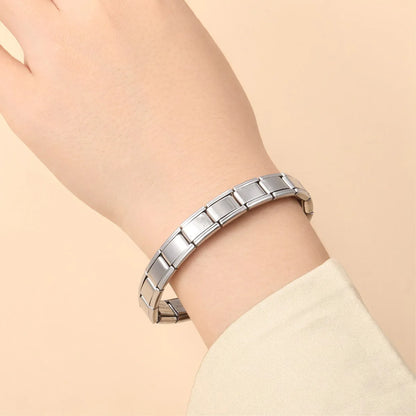 Pulsera Italiana Acero Inoxidable 18 Módulos - Diseño Unisex Cuadrado Hip Hop Ajustable