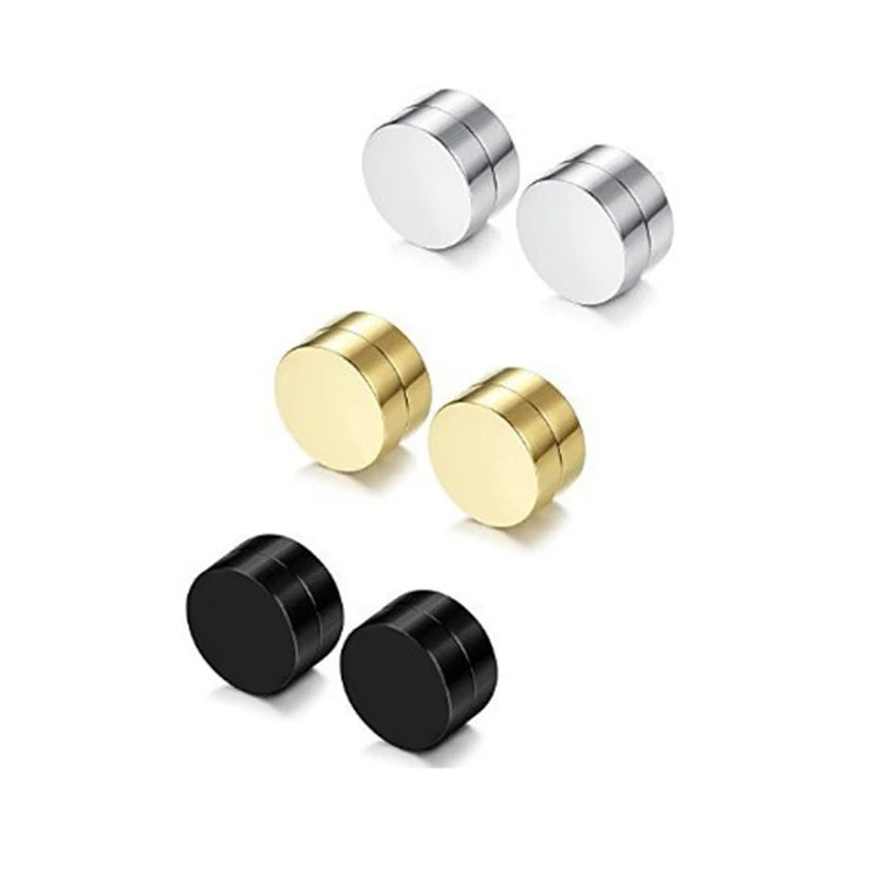 Aretes Magnéticos de Acero Inoxidable para Hombre – Estilo Hip Hop, Falsos y Personalizados