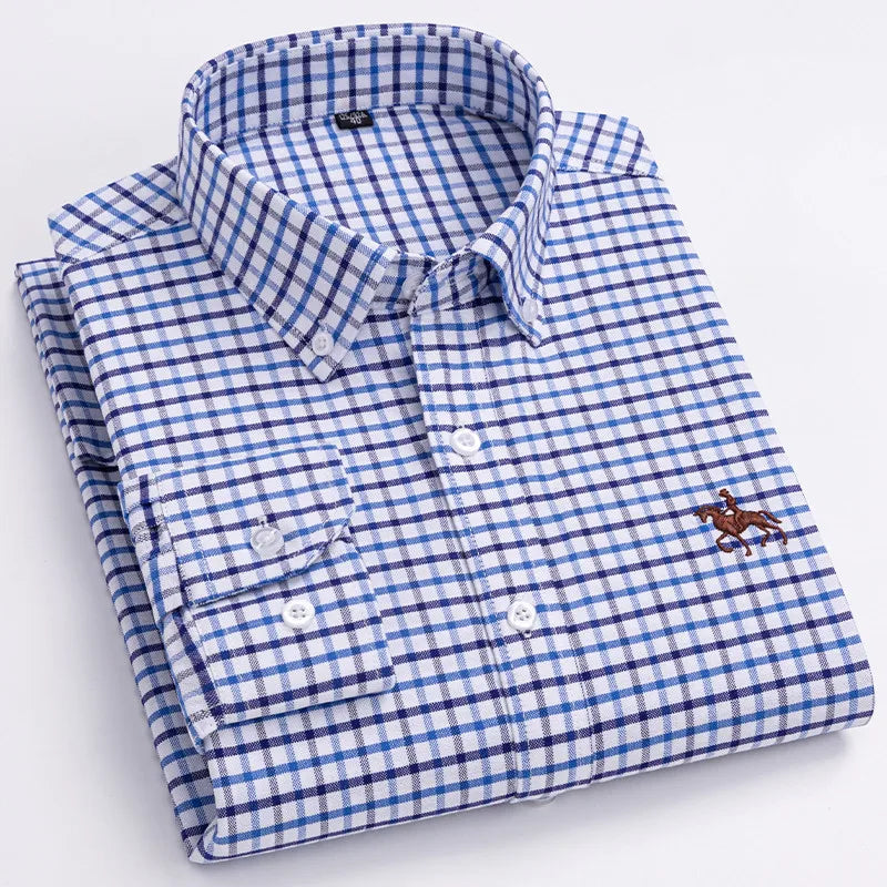 Camisa Hombre 2024 | Oxford de Algodón con Bordado de Caballo y Manga Larga Oversize