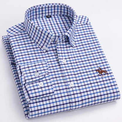Camisa Hombre 2024 | Oxford de Algodón con Bordado de Caballo y Manga Larga Oversize