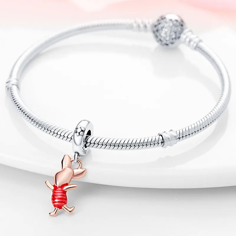 Hot Sale Charms Bead 925 Sterling Silver Cute Mini Piggy Dangle Fit Bangle Bracelet Necklace DIY Jewelry