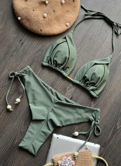 Bikini Brasileño Mujer 2025 | Traje de Baño Sexy Push Up Triángulo 13 Colores