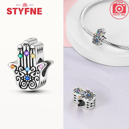 Charm Mano Hamsa Plata 925 | Amuleto de la Suerte Compatible Pandora Pulsera Mujer