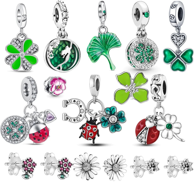 Charm trébol verde dopamina en plata 925 – Flor del bosque para pulsera DIY compatible Pandora mujer