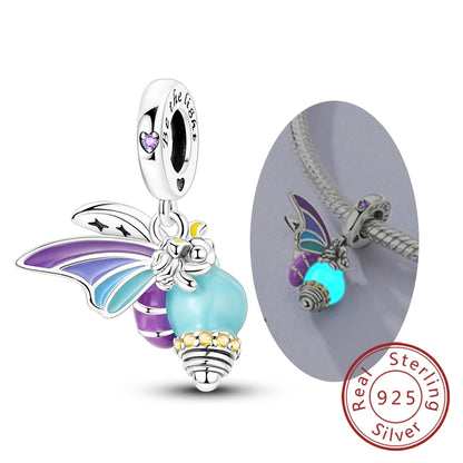 Charm de Plata 925 Luciérnaga y Mariposa Luminoso – Abalorio Brillante para Pulseras Originales