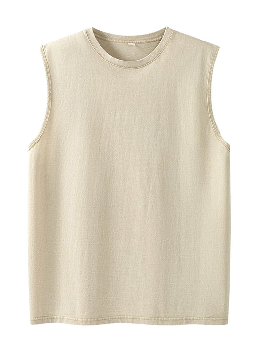 Tank Top de Algodón Lavado para Hombre – Camiseta Sin Mangas de Gym y Fitness, Workout, Running, Playa, Corte Loose, Verano
