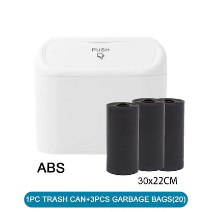 1PC Leak-Proof Small Car Trash Can with Lid Mini Garbage Can with 60/300 Disposable Bags for Vehicle Interior Organization