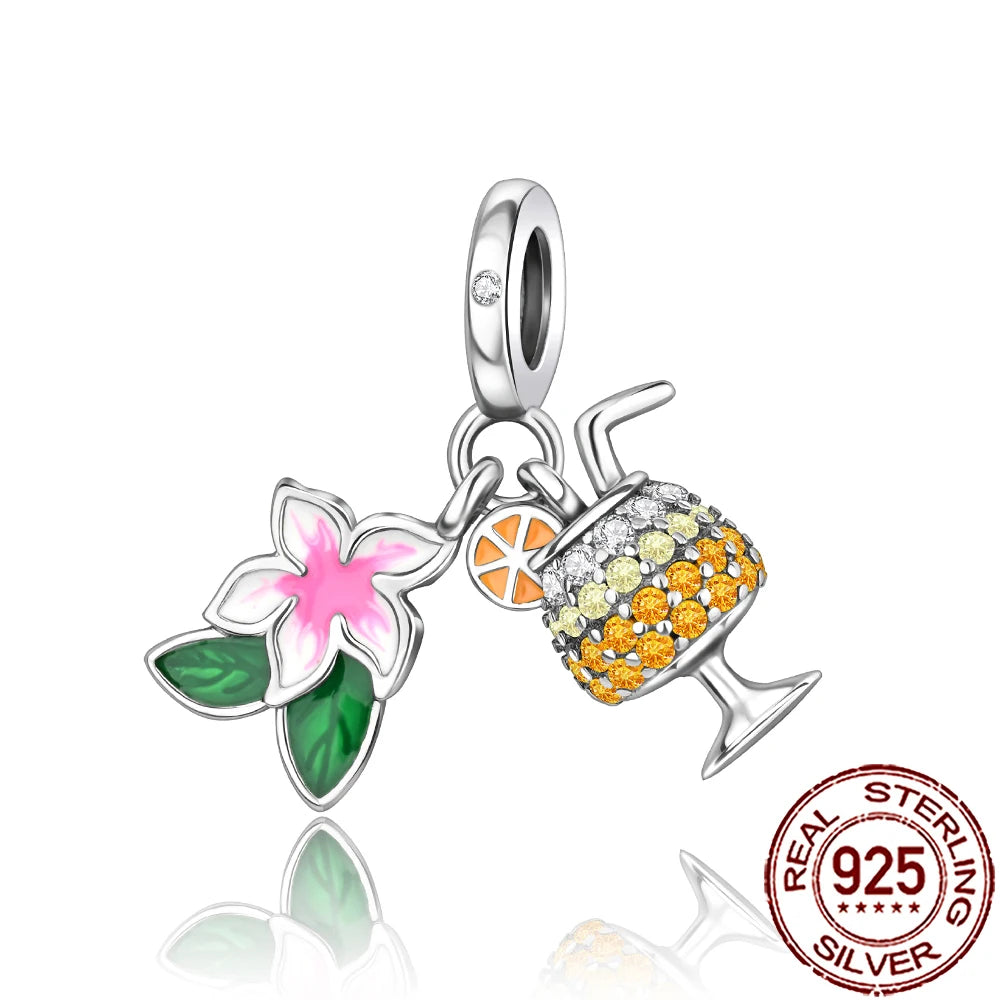 Charm Comida Divertida en Plata 925 – Café, Pastel, Frutas, Hamburguesa y Papas | Compatible Pandora 2025