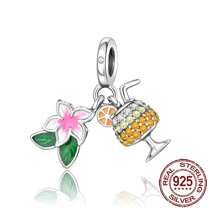 Charm Comida Divertida en Plata 925 – Café, Pastel, Frutas, Hamburguesa y Papas | Compatible Pandora 2025