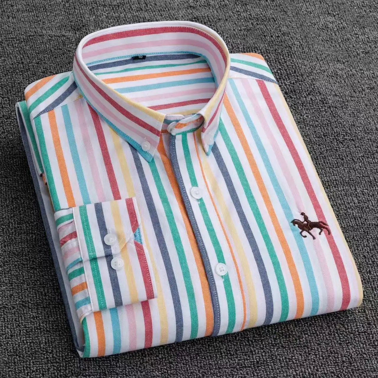 Camisa Hombre 2024 | Oxford de Algodón con Bordado de Caballo y Manga Larga Oversize