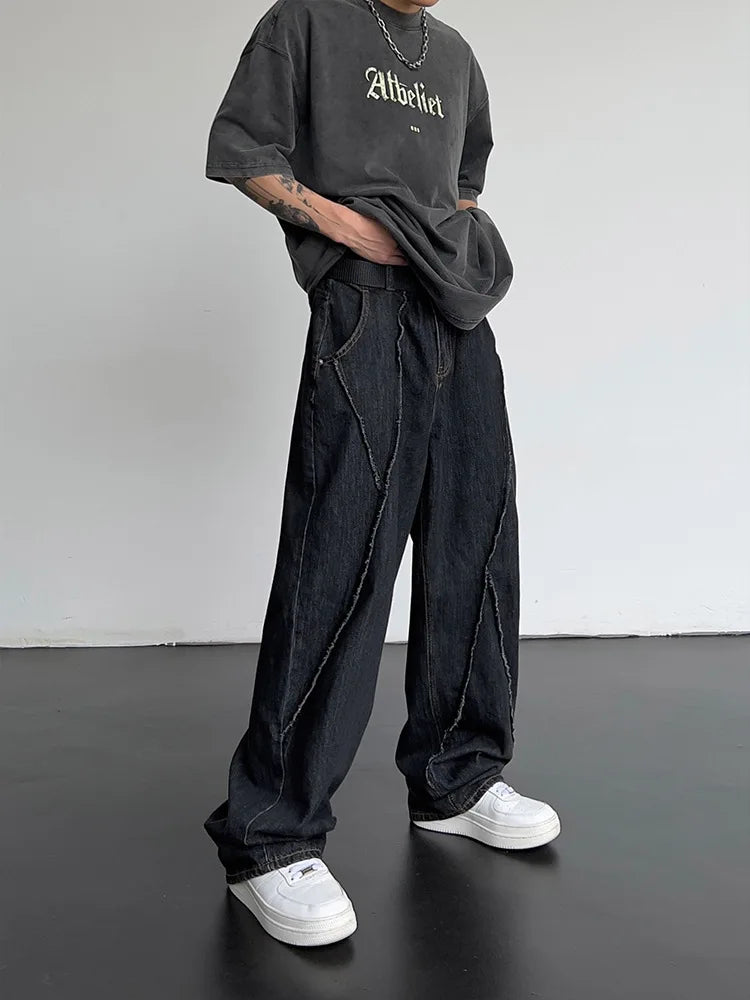 Jeans Hip Hop 2025 para Hombre – Pantalones Rasgados con Patchwork Denim Oversize Baggy Pierna Ancha Streetwear Casual