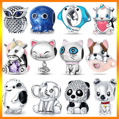 Charm animal mascota en plata 925 – Abalorio elegante para pulsera o collar tipo Pandora, joyería personalizada mujer