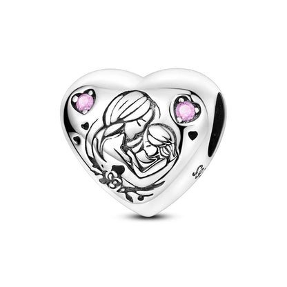 Charm Plata 925 Día de la Madre | Dije Corazón Rosa Love Mom Compatible Pandora Pulsera Collar Mujer