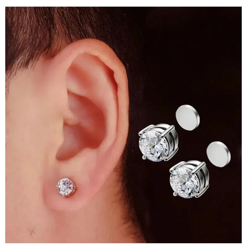 Pendientes Magnéticos de Cristal Unisex | Aros Punk con Zirconia | Joyería sin Perforación para Hombres y Mujeres