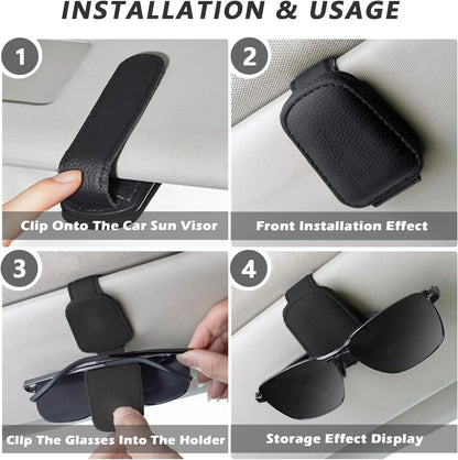 2PCS Porta Gafas de Sol Magnético para Parasol de Coche – Clip de Cuero con Soporte para Gafas y Tickets
