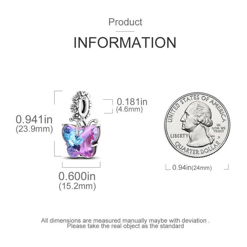 Charm Mariposa de Plata 925 | Dije para Pulsera o Collar 3mm Mujer Joyería Fina