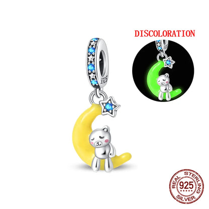 Charm luna y estrellas luminoso plata 925 – Abalorio brillante para pulsera tipo Pandora mujer
