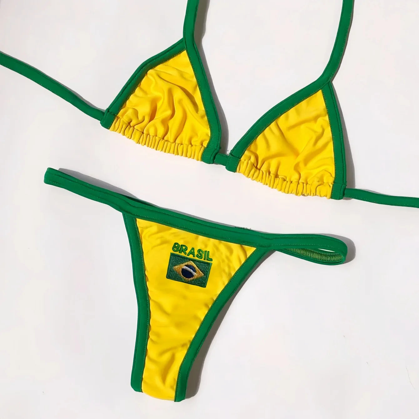 RUOTONGSEPT Bikini Mujer | Bordado Bandera Brasil Split Contraste Sexy