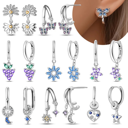 Aretes Primavera Plata 925 | Abeja, Flor y Mariposa | Aros Dobles Mujer