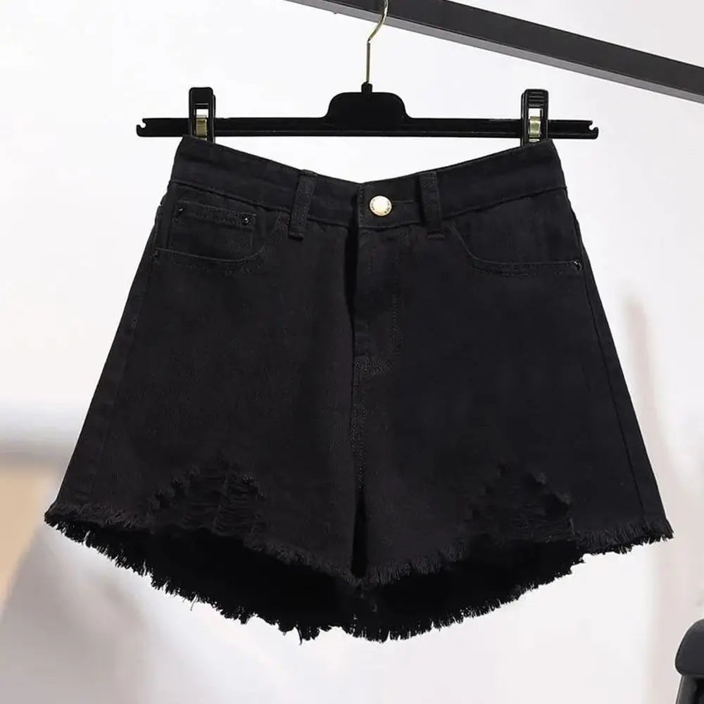 Shorts Vaqueros Mujer Blancos | Denim Cintura Alta Casual Y2K con Flecos y Roturas