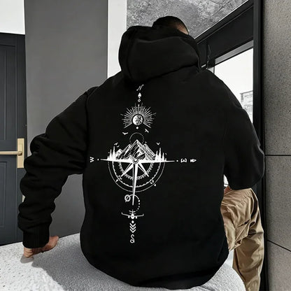 Hoodie Vintage Brújula – Sudadera con Capucha Hombre, Manga Larga, Estilo Casual Deportivo