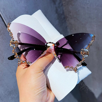 Gafas de Sol Mariposa Diamante Mujer | Vintage Y2K Oversized Rimless Eyewear de Lujo
