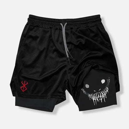 Shorts Deportivos de Verano para Hombre – Fitness, Gym y Jogging, 2 en 1, Estampado Demonio, Secado Rápido y Outdoor Sports