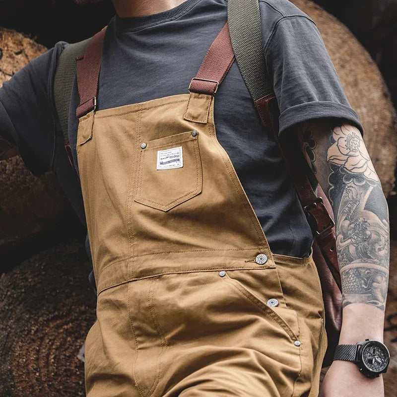 Overol Khaki para Hombre – Jumpsuit Baggy Vintage Amekaji con Bolsillos Cargo y Pantalón Oversize Recto de Trabajo