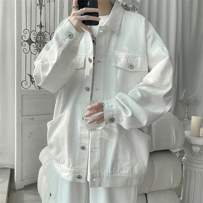 Chaqueta Vaquera Oversize Hombre 2025 | Denim Negro Rojo Blanco con Agujeros Streetwear Casual Tallas Grandes