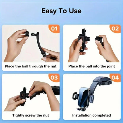 Soporte Ajustable para Teléfono de Coche con Base de Succión Fuerte y Marco de ABS – Rotación 360° Antivibración Antideslizante para Salpicadero