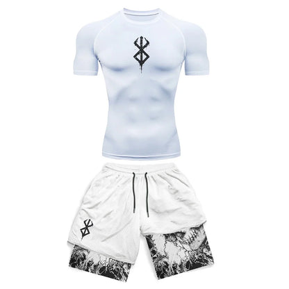 Conjunto Compresivo Anime 3D para Hombre – Camiseta de Manga Corta y Shorts de Gym, Secado Rápido y Transpirable