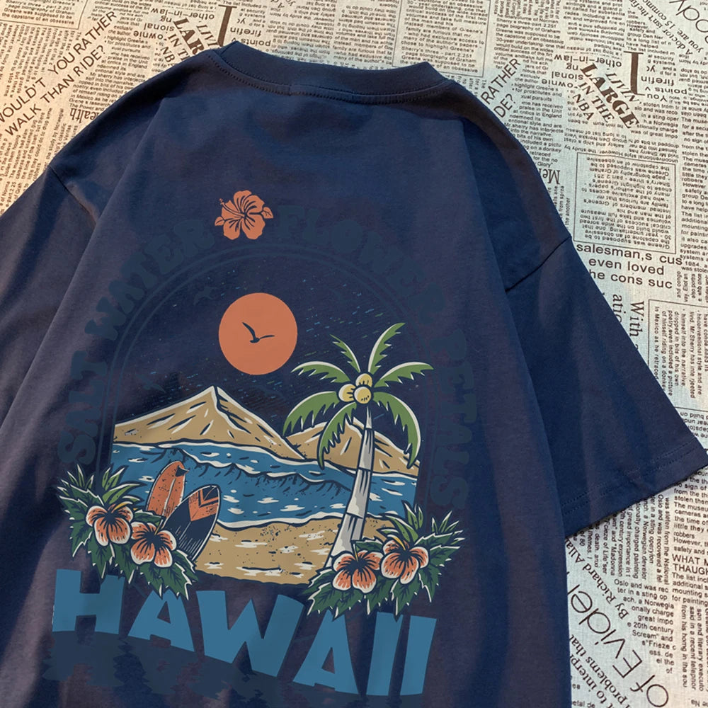 Camiseta Hawaiana Oversize Hombre Mujer | T-shirt Unisex Algodón Estilo Hip Hop Casual con Flores Tropicales Pareja